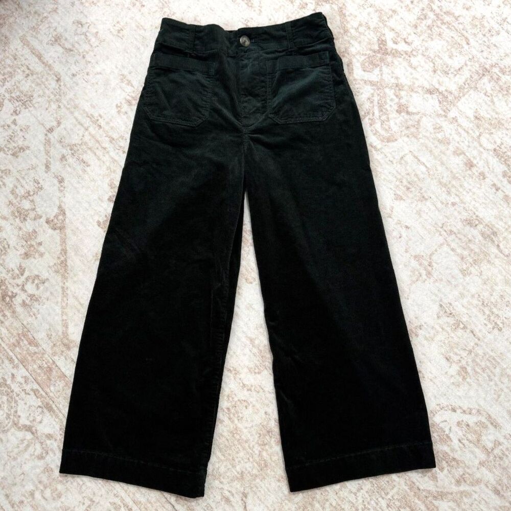 Maeve Anthropologie Colette Green Corduroy High Rise Wide Leg Pants 30